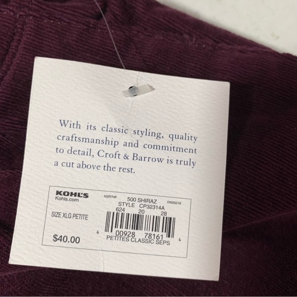 New Croft & Barrow Womens Stretch Corduroy Pants size XLP maroon Pull on BNWT - Picture 4 of 7